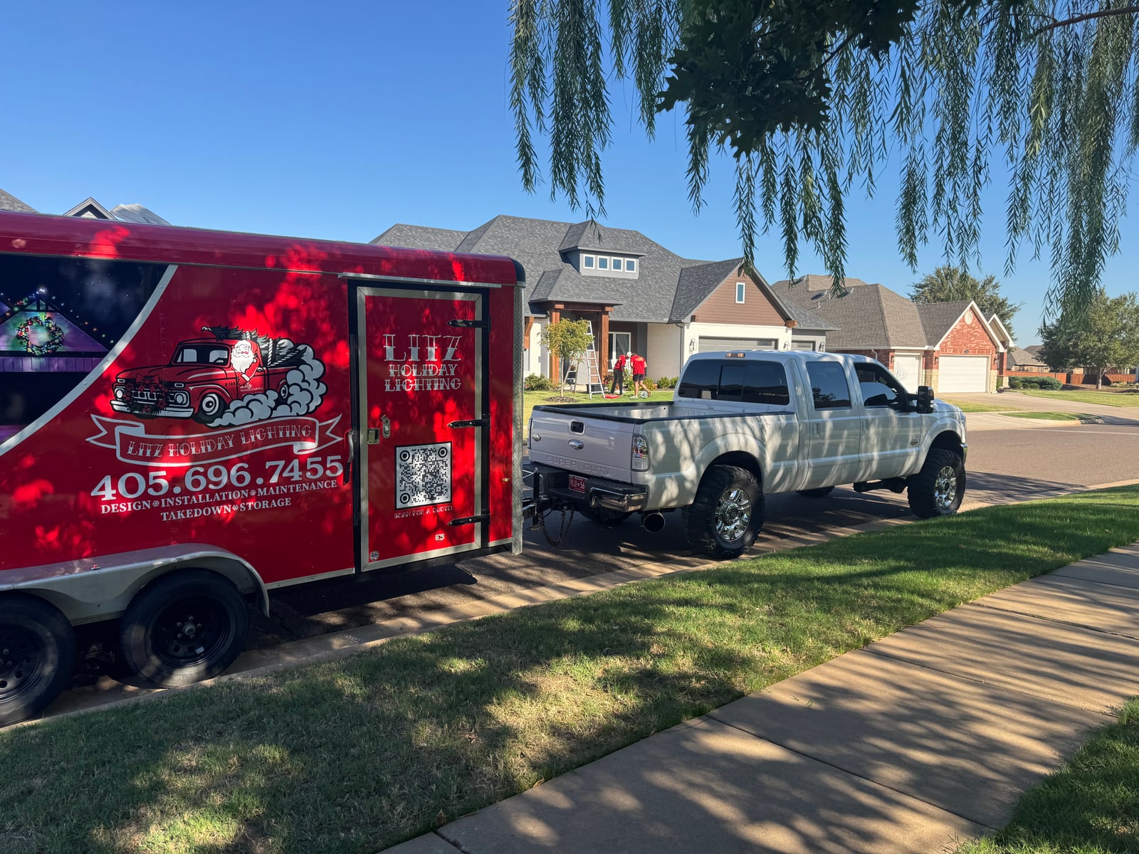 Christmas light installation on residential roofline in Edmond