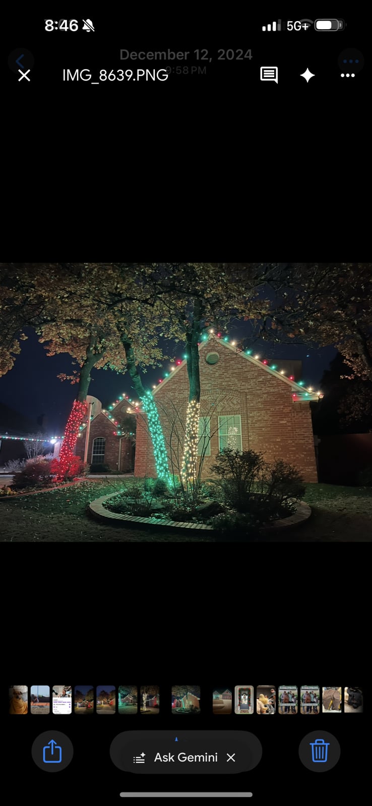 Residential roofline and tree wrap Christmas light installation